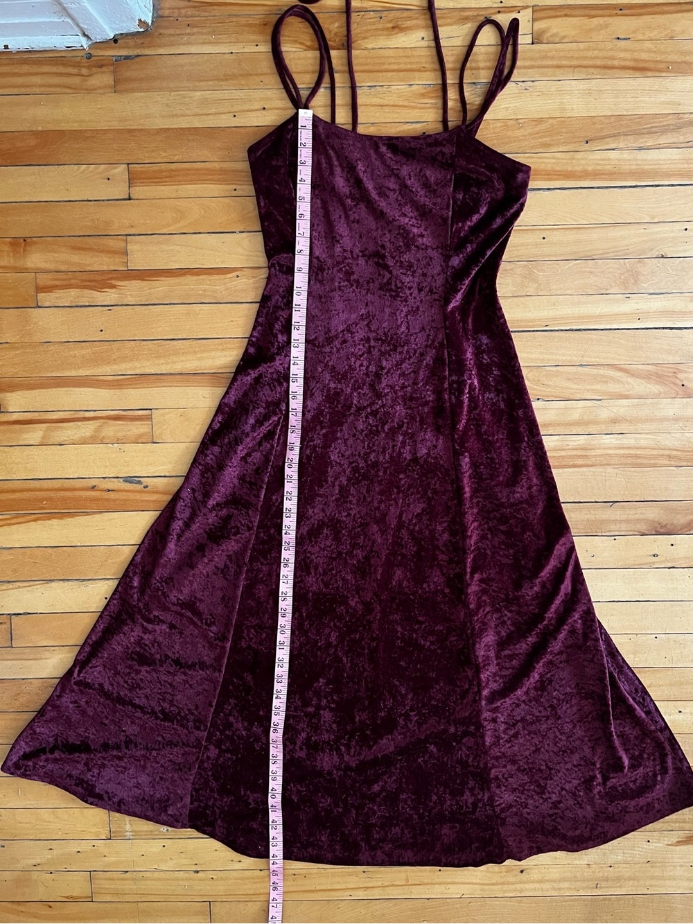 Vintage 90s Y2K Burgundy Stretch Velvet Whimsigoth Maxi Dress Sm/Md - Picture 7 of 10
